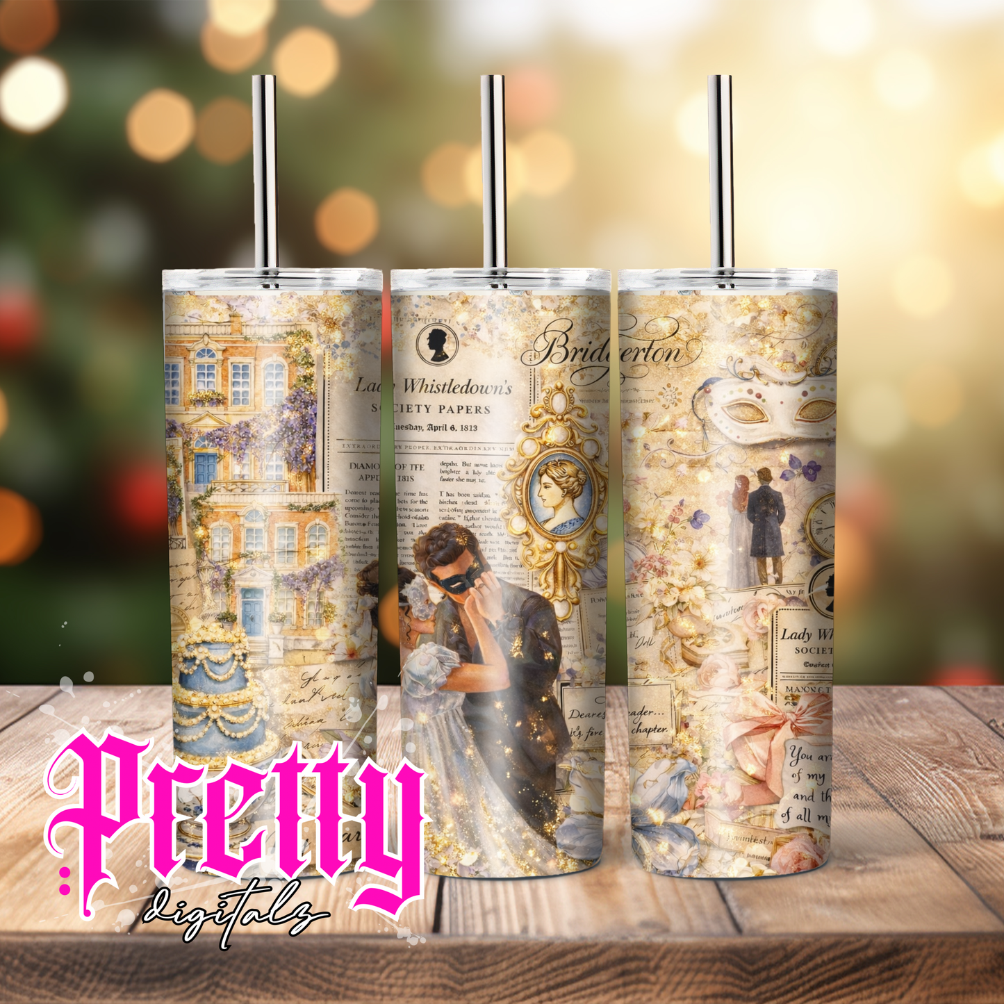 Bridgerton Inspired Tumbler Wrap Bundle – Set of 6 Regency Aesthetic 20oz Skinny Tumbler Designs | Lady Whistledown Floral Vintage Tea Party Sublimation PNG