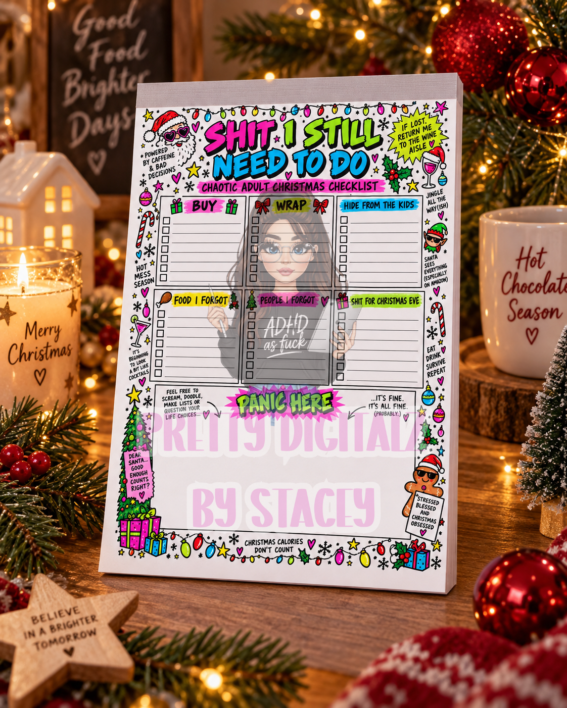 Christmas Isn’t Just for Kids Digital Bundle | Retro Adult Christmas PNGs, Seamless Pattern, Notepad & Placemat Designs