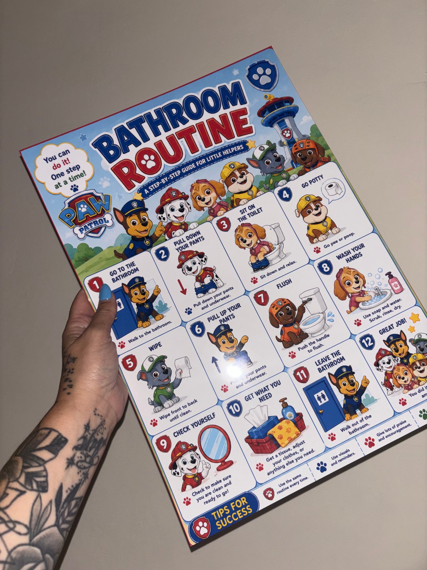 Bathroom Routine Chart – A4 Laminated Visual Toilet Training Chart | Multiple Fun Themes | Potty Training & Daily Routine
