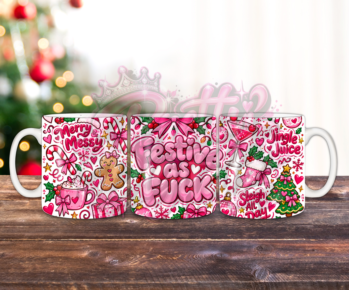 Funny Christmas Mug Wrap Bundle | 10 Pink Girly Christmas Sublimation Designs | 11oz Mug PNG Digital Download