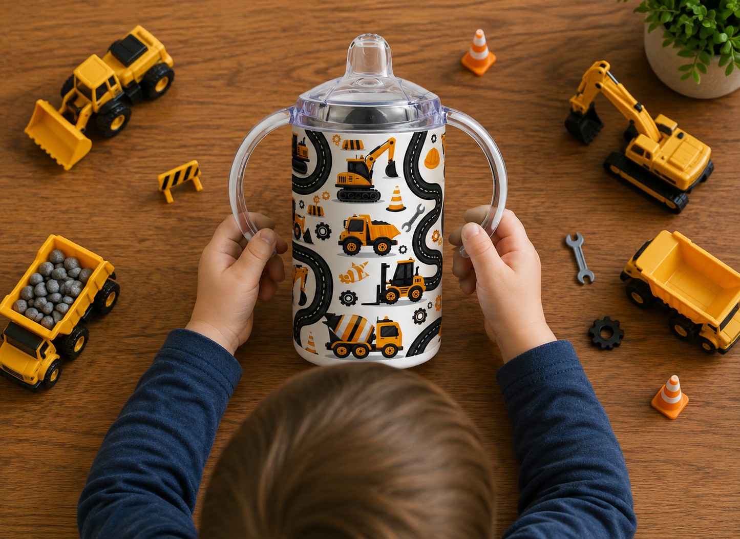 Construction Vehicle Digital Download Bundle | 4 Kids Placemat PNGs + 4 Toddler Sippy Cup Wraps | Sippy Wraps Double as Seamless Patterns | Digger Sublimation Set