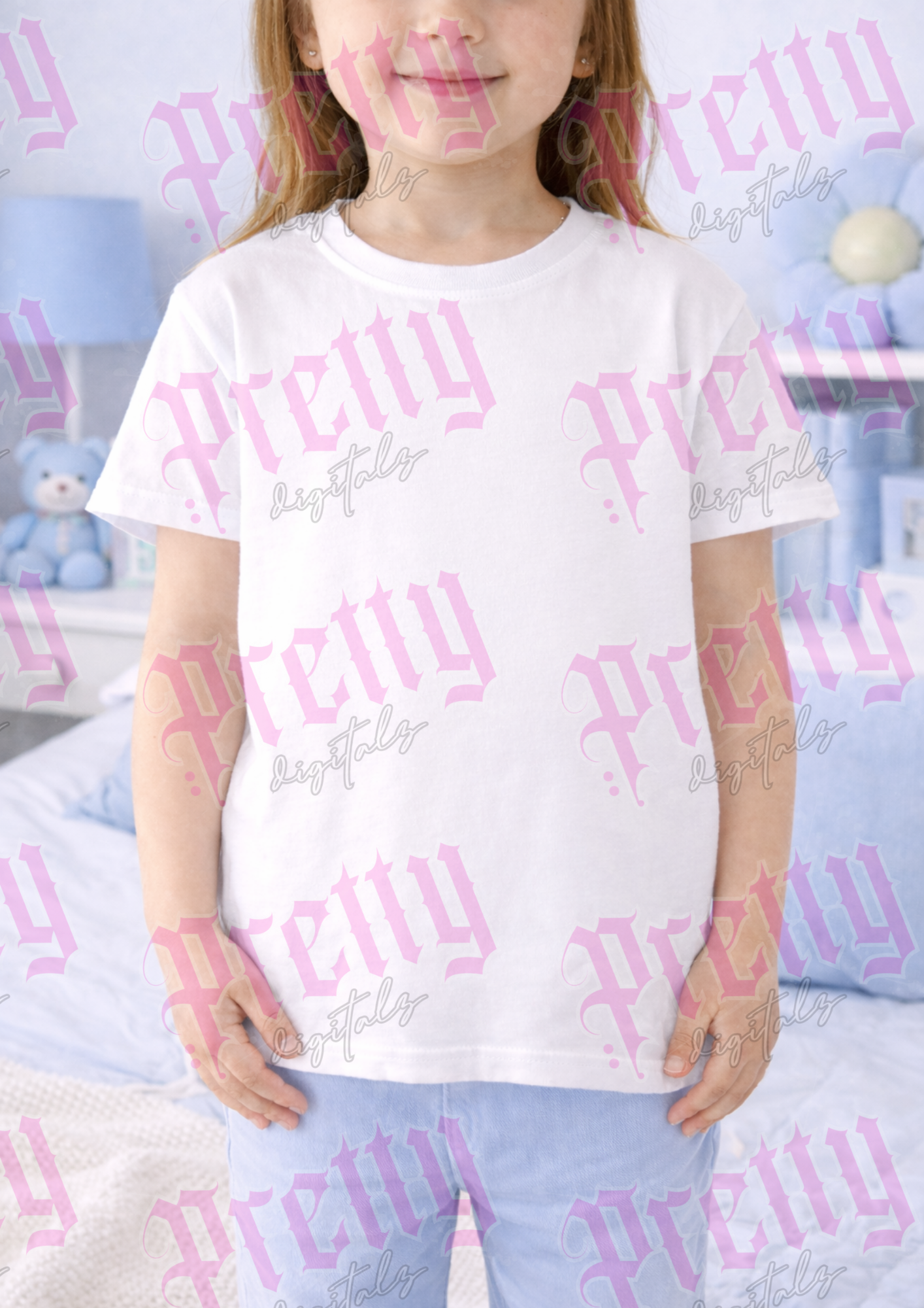 Blue Nursery Mockup Bundle – Cushion, T-Shirt, Mug & Frame Styled Product Display Set