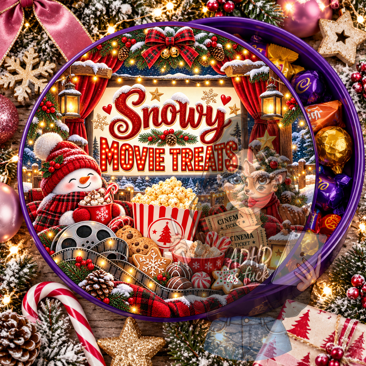 Christmas Movie Treats Chocolate Tub Topper Bundle | 10 Festive Circular PNG Designs | Digital Download