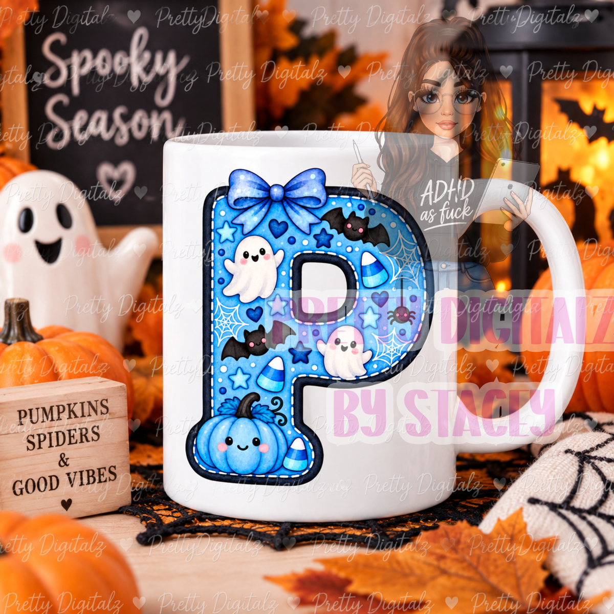 💙 Blue Halloween A–Z Alphabet PNG Set | Cute Spooky Alpha Digital Download