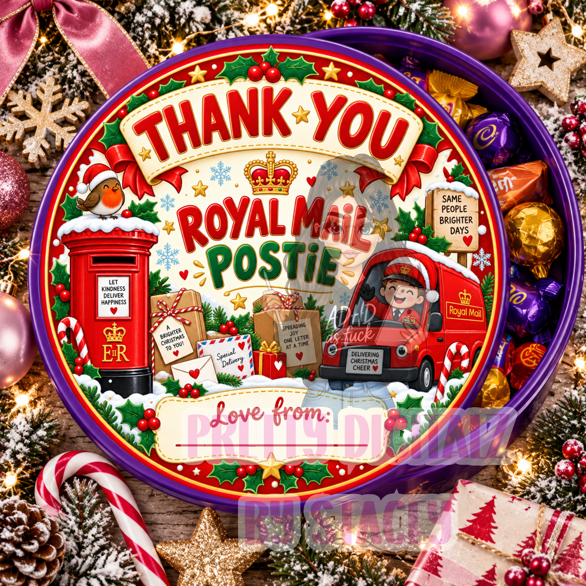 Christmas Delivery Driver Chocolate Tub Stickers | Set of 6 Digital PNG Designs | Royal Mail, DPD & Evri