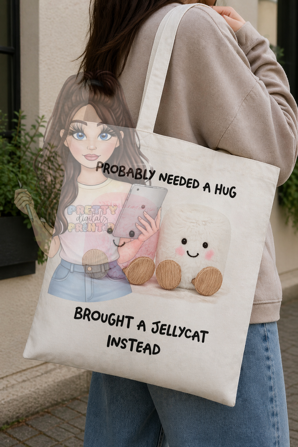 Jelly Teddy Inspired Tote Bag | Cute Mum Tote | Funny “Probably Needed a Hug” Bag | Aesthetic Cotton Shopper | Gift for Mum | Cute Plush Style Bag