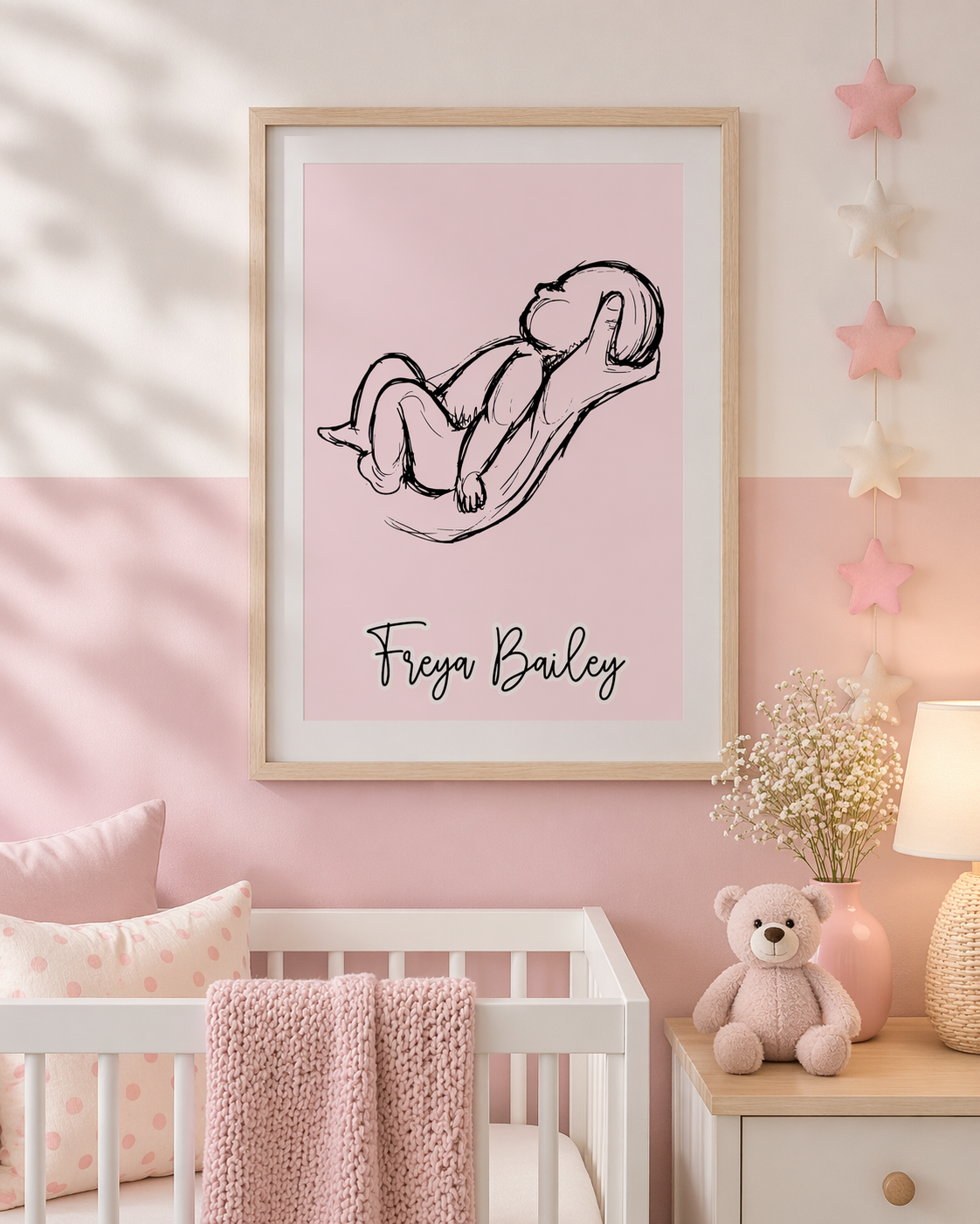 Custom Baby Name Print | Newborn Illustration Wall Art | Nursery Decor Gift | A3 | A4