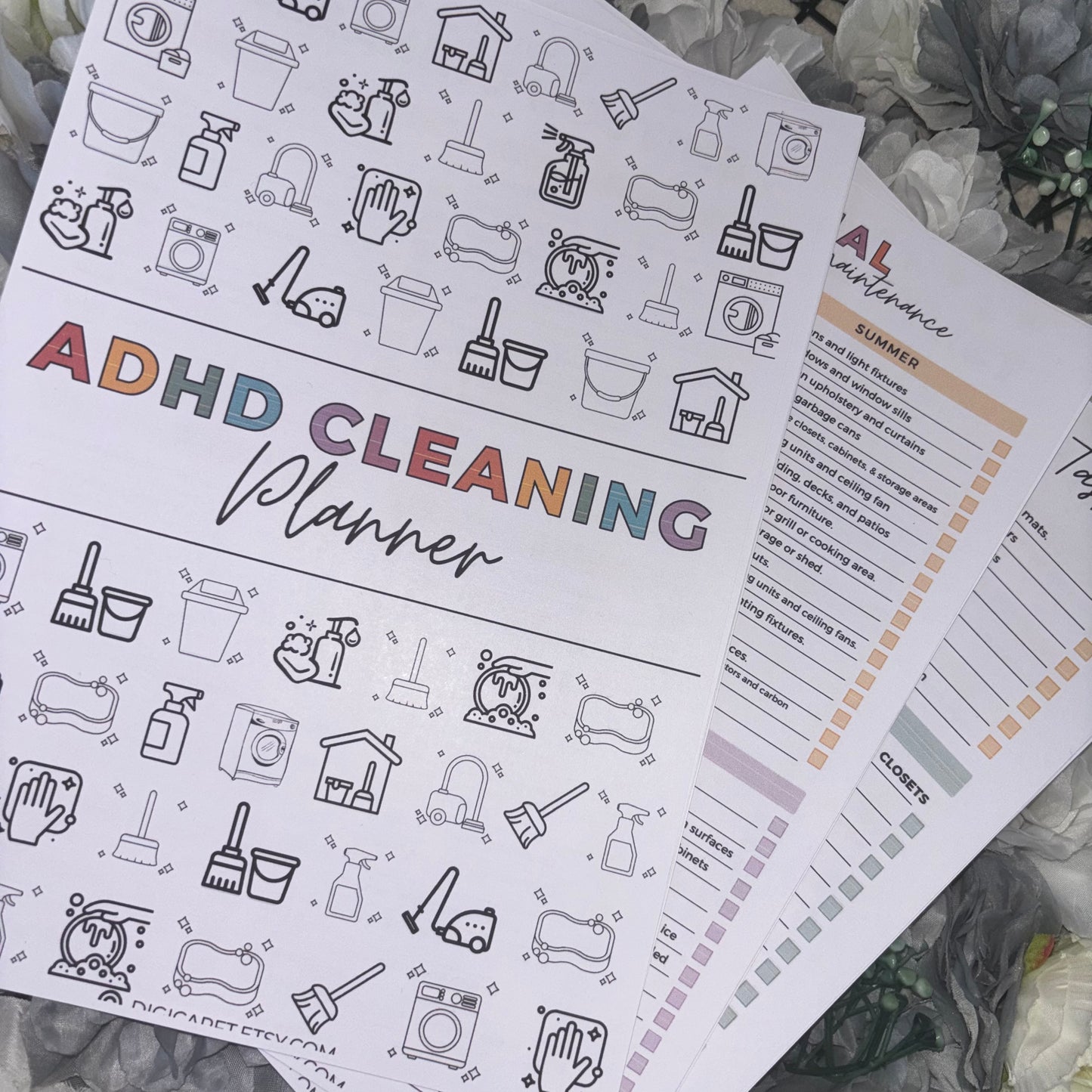 ADHD Cleaning Planner Book | 35 Page Printed & Comb Bound | Daily Weekly Monthly Cleaning Checklist | Neurodivergent Friendly Home Organiser UK