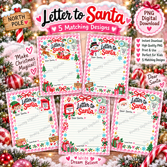 Letter to Santa PNG Bundle | 5 Matching Christmas Designs | Printable Digital Download