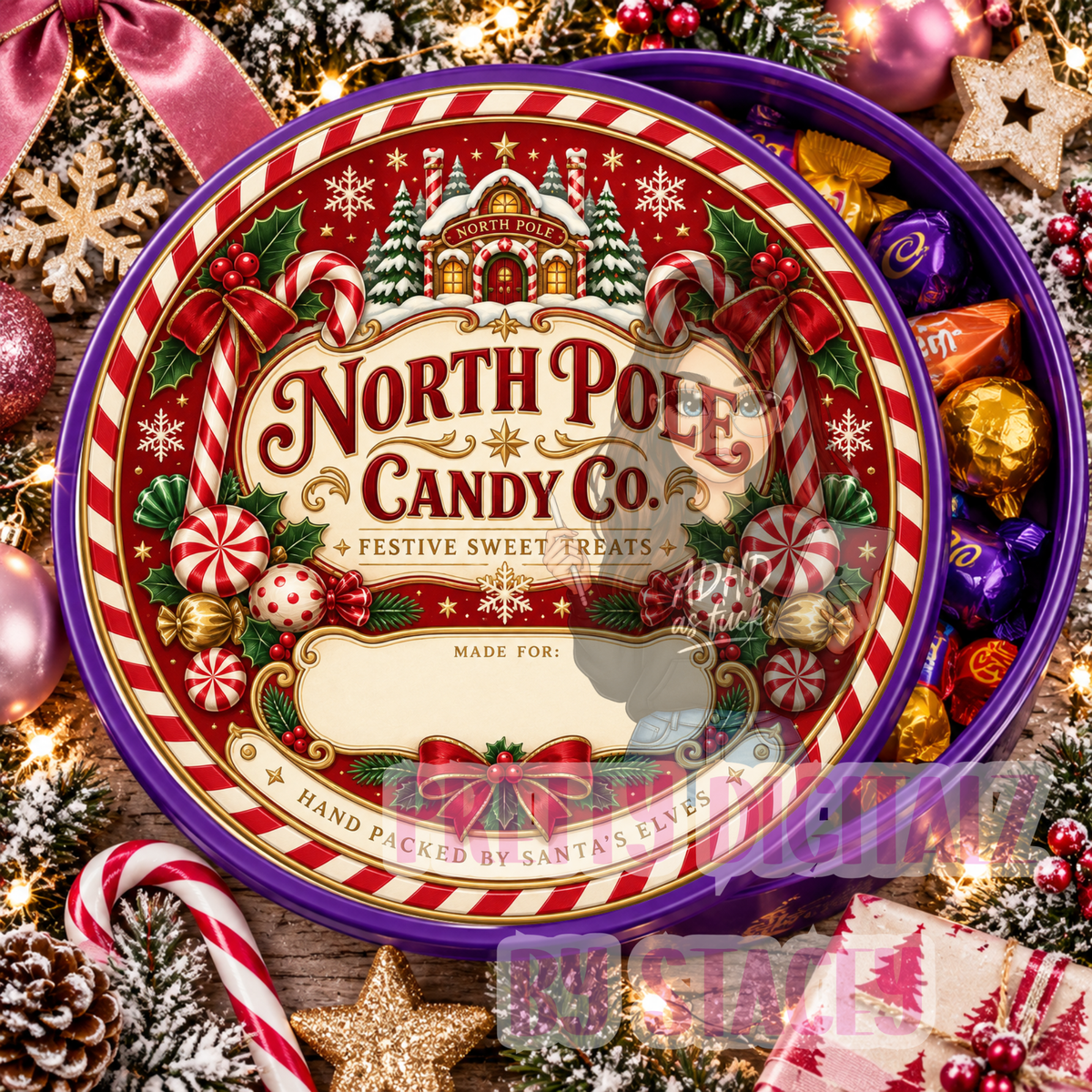 Christmas Chocolate Tub Lid Stickers Bundle | Set of 10 Personalised-Ready PNG Designs | 21cm Digital Download | plus Free mock ups