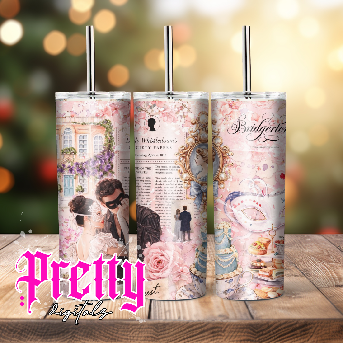 Bridgerton Inspired Tumbler Wrap Bundle – Set of 6 Regency Aesthetic 20oz Skinny Tumbler Designs | Lady Whistledown Floral Vintage Tea Party Sublimation PNG