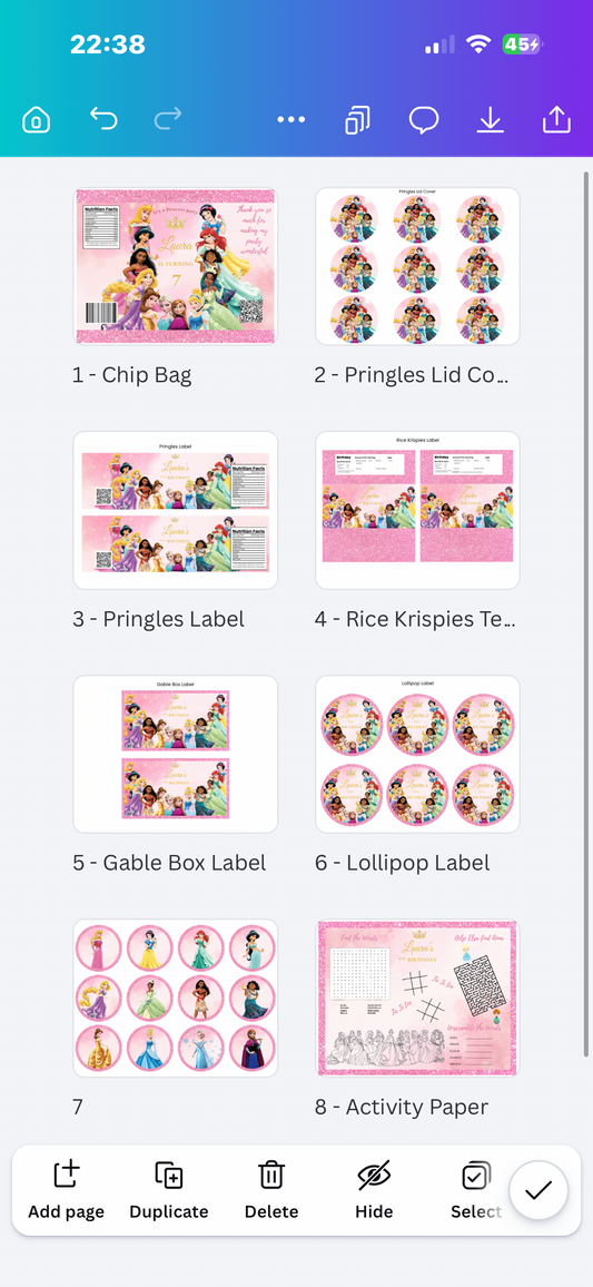 Princess party favours printables