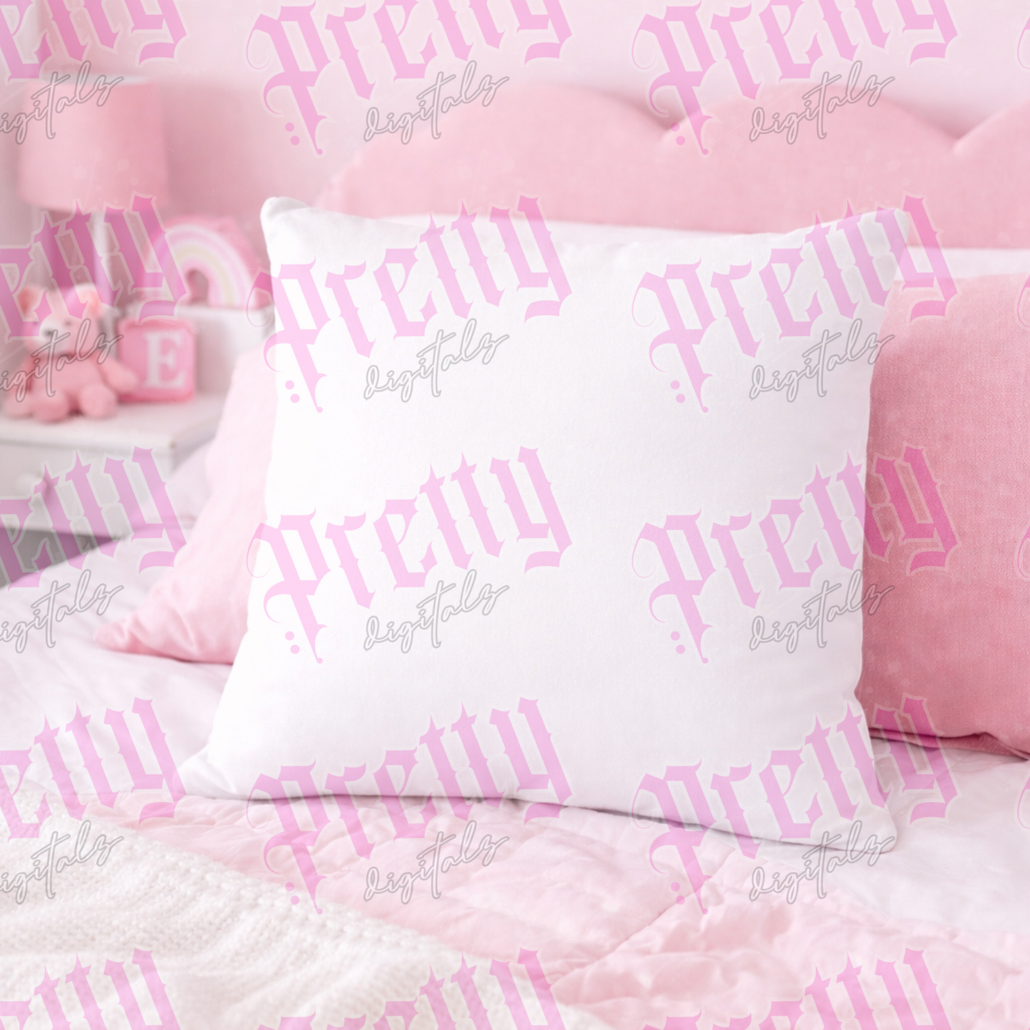 Pink Nursery Mockup Bundle – Cushion, T-Shirt, Mug & Frame Styled Product Display Set