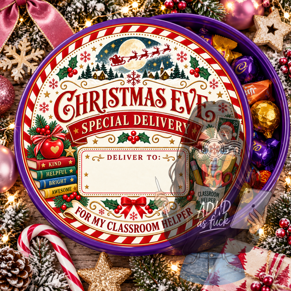 School Staff Christmas Chocolate Tub Lid Designs | Set of 10 PNGs | Teacher Christmas Gift Labels | Digital Download