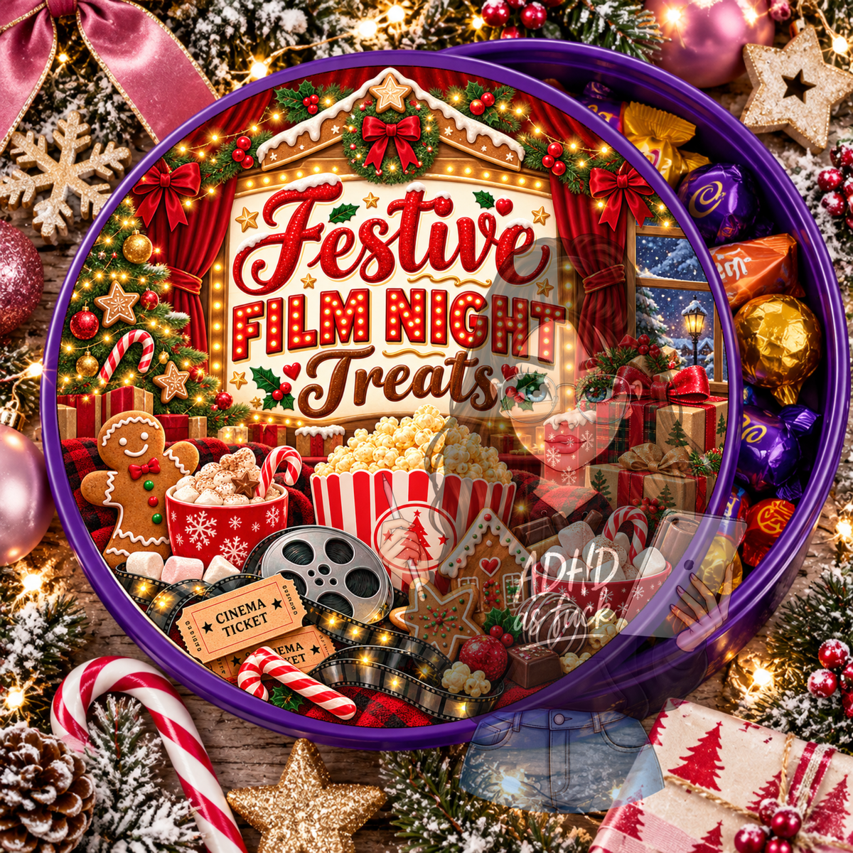 Christmas Movie Treats Chocolate Tub Topper Bundle | 10 Festive Circular PNG Designs | Digital Download