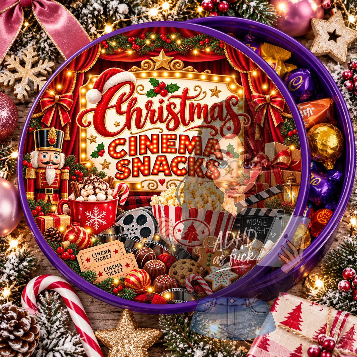 Christmas Movie Treats Chocolate Tub Topper Bundle | 10 Festive Circular PNG Designs | Digital Download