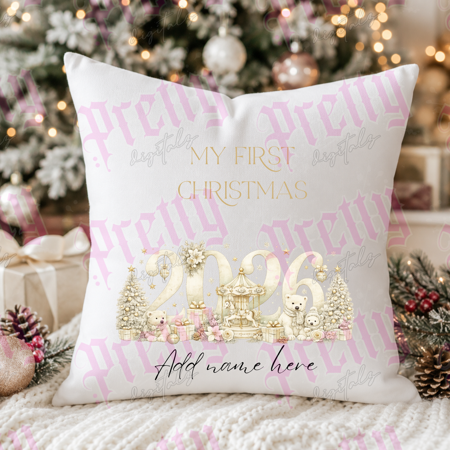 My First Christmas 2026 PNG Bundle | Personalised Baby Christmas Design | Editable Name Sublimation PNG | 4 Colourways | Digital Download with Cushion Mockup