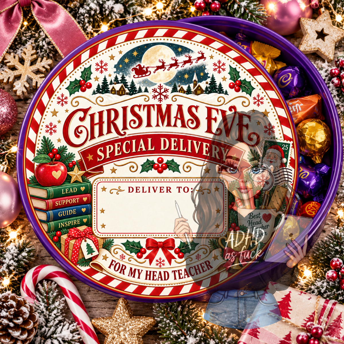 School Staff Christmas Chocolate Tub Lid Designs | Set of 10 PNGs | Teacher Christmas Gift Labels | Digital Download