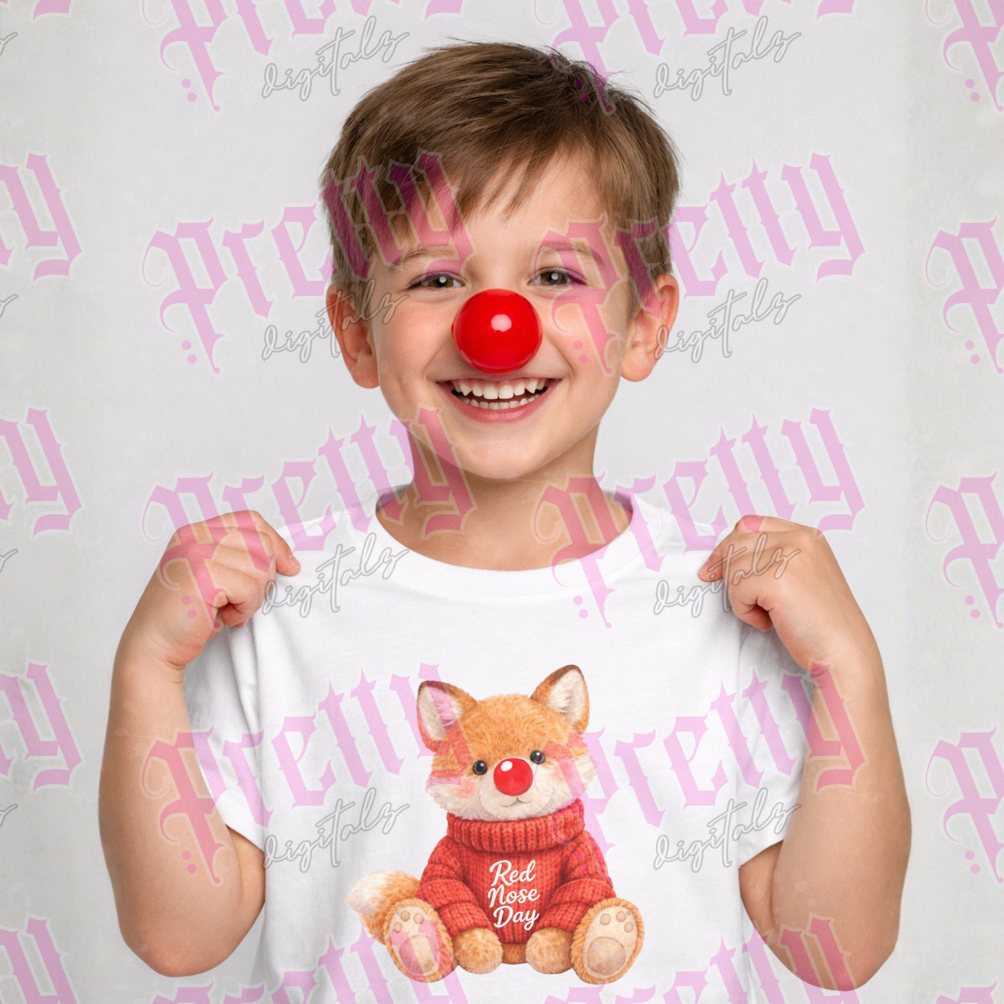 Red Nose Day Plush Animal Bundle PNG – Watercolour Nursery Animals Digital Download + FREE Mockup