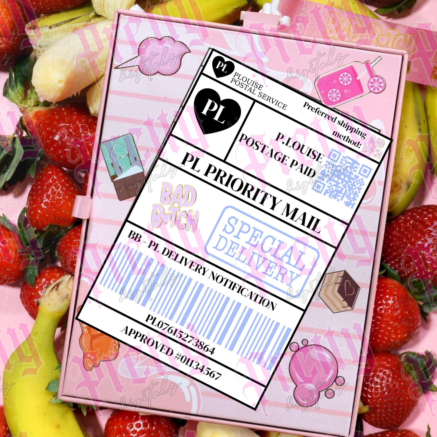P.Louise Inspired Postage Labels Digital Download | Pink Postal Stickers PNG | Beauty Mail Packaging Labels | Printable Parcel Labels