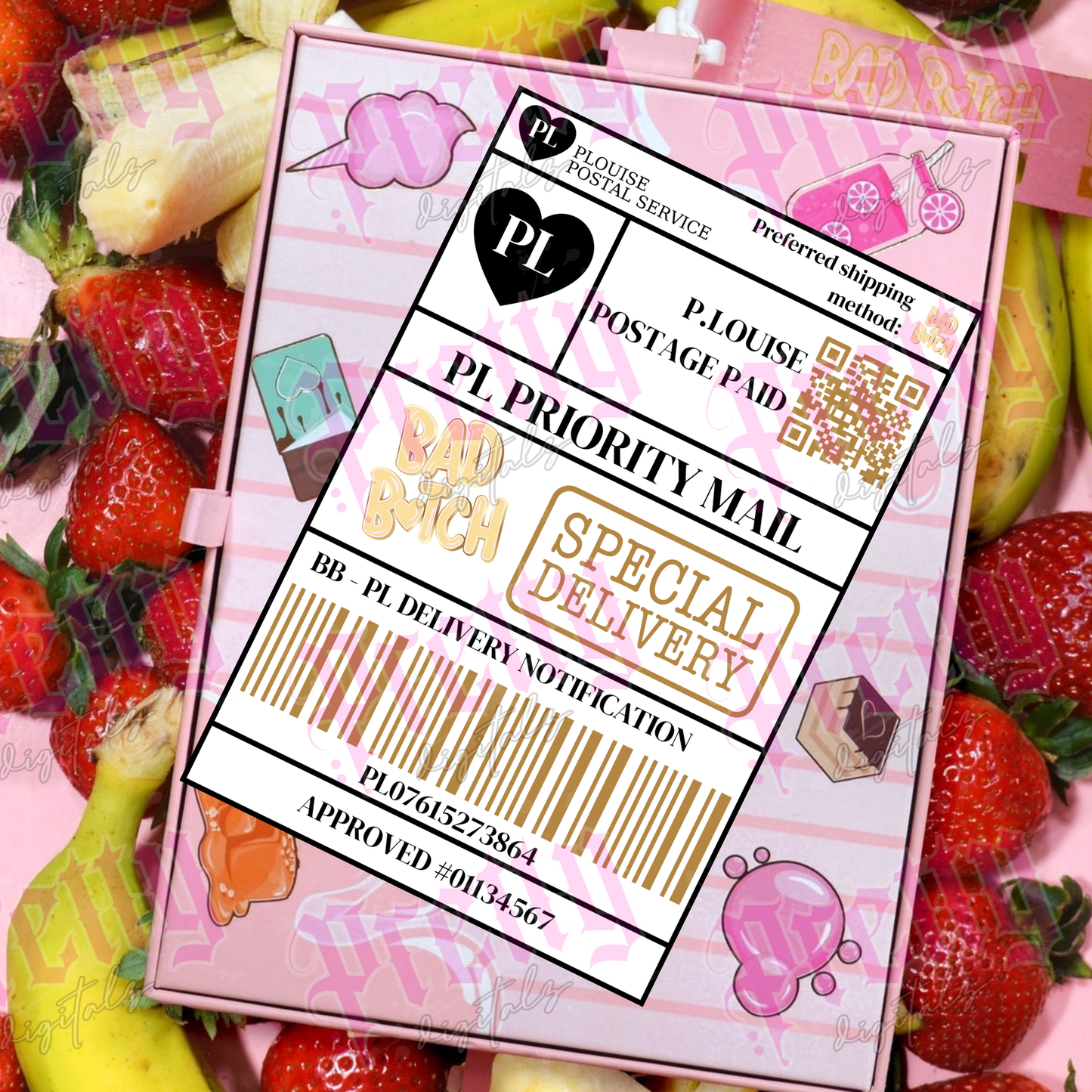 P.Louise Inspired Postage Labels Digital Download | Pink Postal Stickers PNG | Beauty Mail Packaging Labels | Printable Parcel Labels