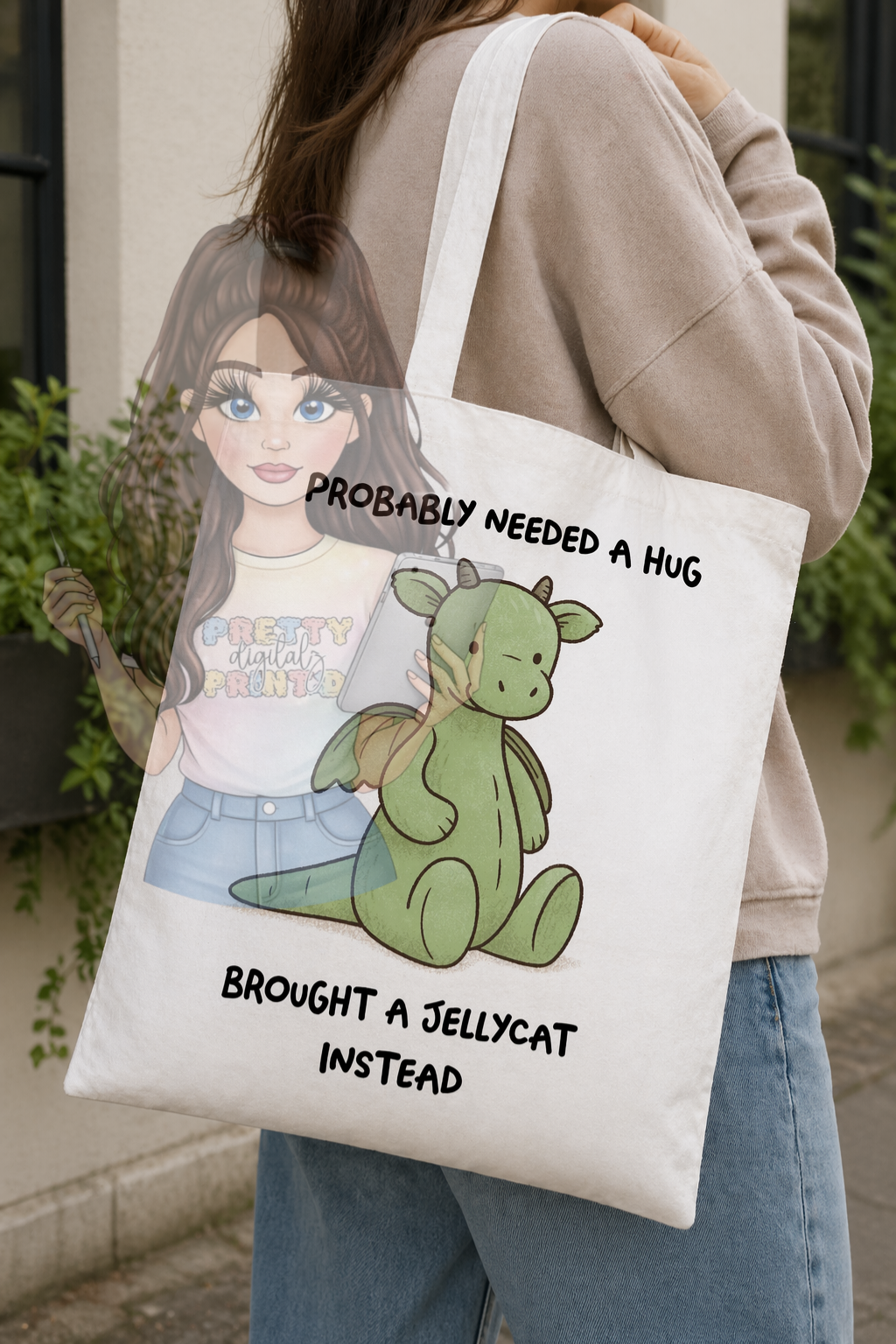 Jelly Teddy Inspired Tote Bag | Cute Mum Tote | Funny “Probably Needed a Hug” Bag | Aesthetic Cotton Shopper | Gift for Mum | Cute Plush Style Bag