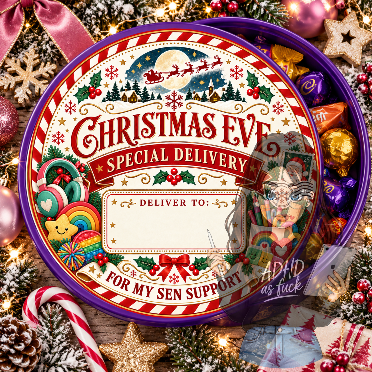School Staff Christmas Chocolate Tub Lid Designs | Set of 10 PNGs | Teacher Christmas Gift Labels | Digital Download