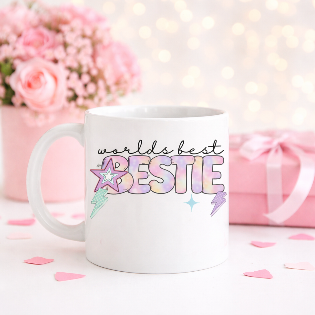 World’s Best Bestie, Friend, Niece, Sister & Auntie – Pastel Rainbow Typography Digital Download | Sublimation, DTF & UVDTF PNG