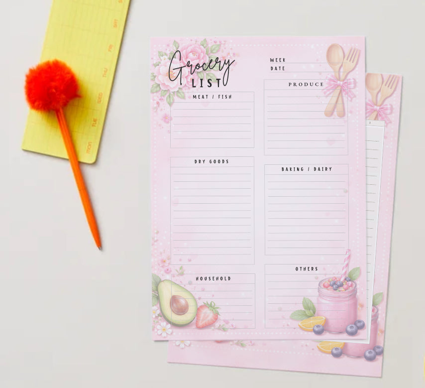 Pink Meal Planner Printable | Weekly & Monthly Meal Planning, Grocery Lists & Self-Care Planner pdf