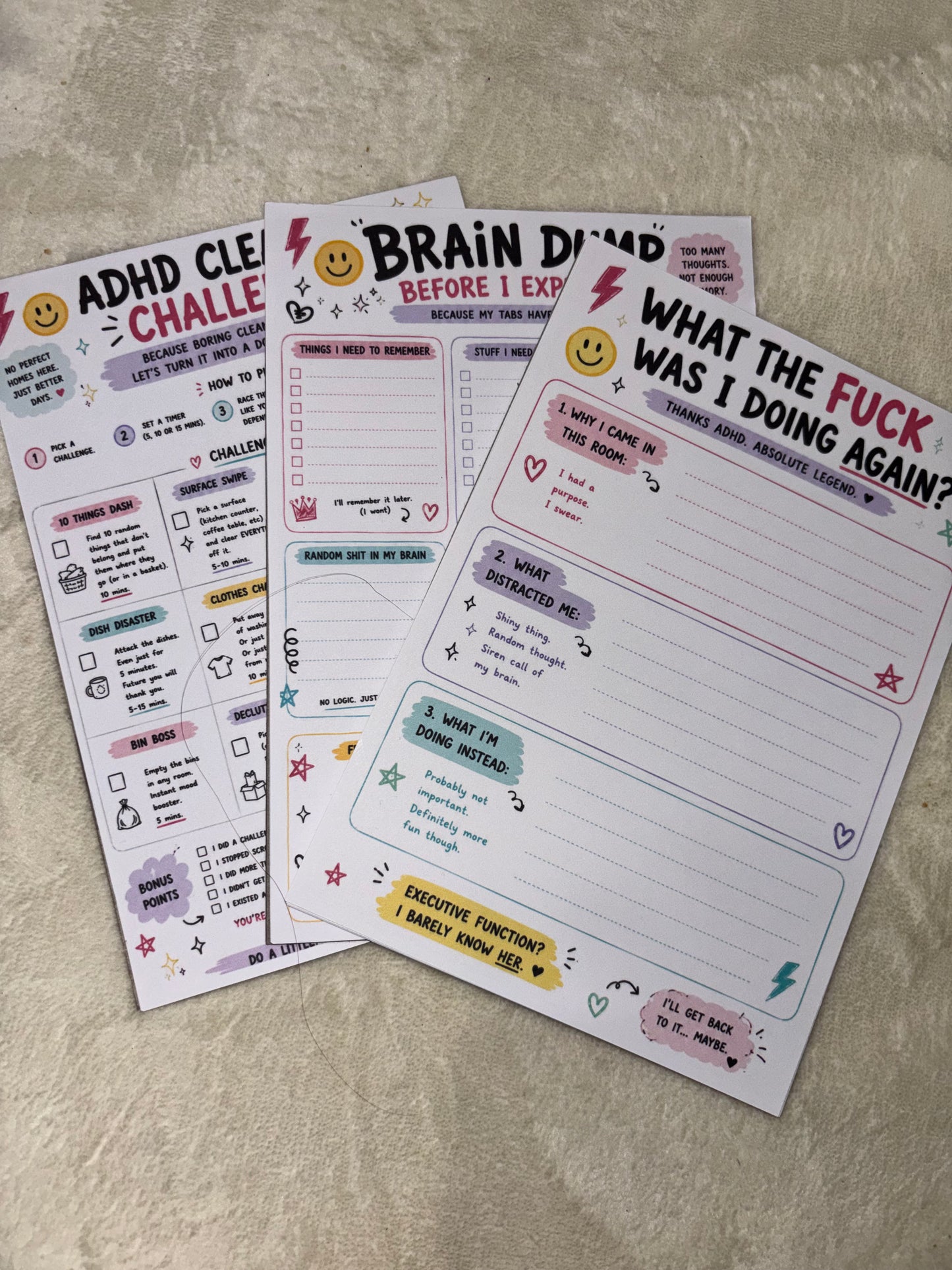 ADHD Notebook Bundle | Pick Any 3 Chaos-Friendly Notepads | Funny Neurospicy Stationery Set