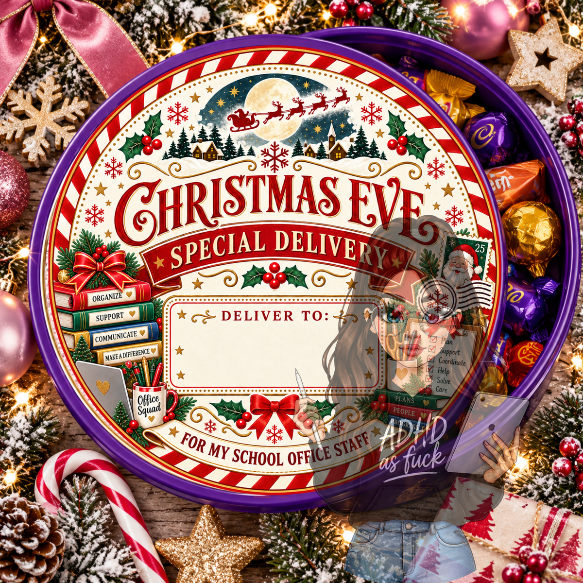 School Staff Christmas Chocolate Tub Lid Designs | Set of 10 PNGs | Teacher Christmas Gift Labels | Digital Download