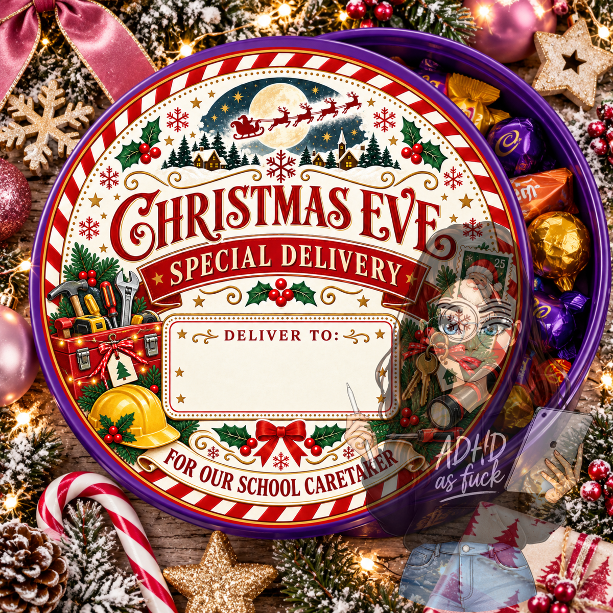 School Staff Christmas Chocolate Tub Lid Designs | Set of 10 PNGs | Teacher Christmas Gift Labels | Digital Download