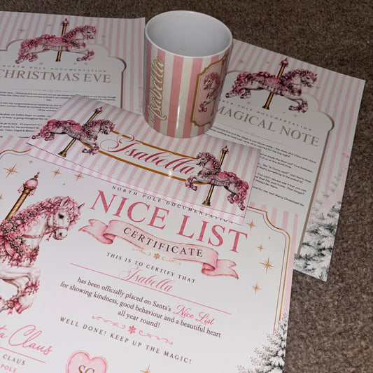 Personalised Christmas Kids Gift Bundle | Christmas Eve Letter, Magical Note, Nice List Certificate & Personalised Mug | Christmas Eve Box Filler | Santa Keepsake Gift
