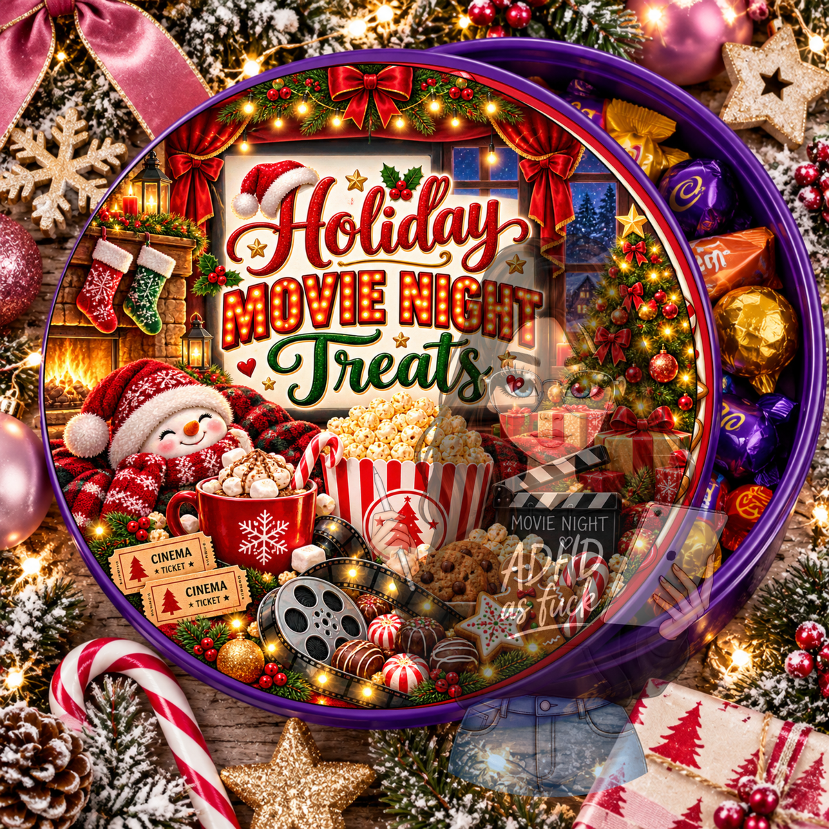Christmas Movie Treats Chocolate Tub Topper Bundle | 10 Festive Circular PNG Designs | Digital Download
