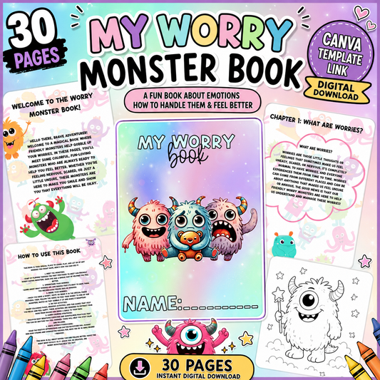 My Worry Monster kids emotions activity book Canva preview