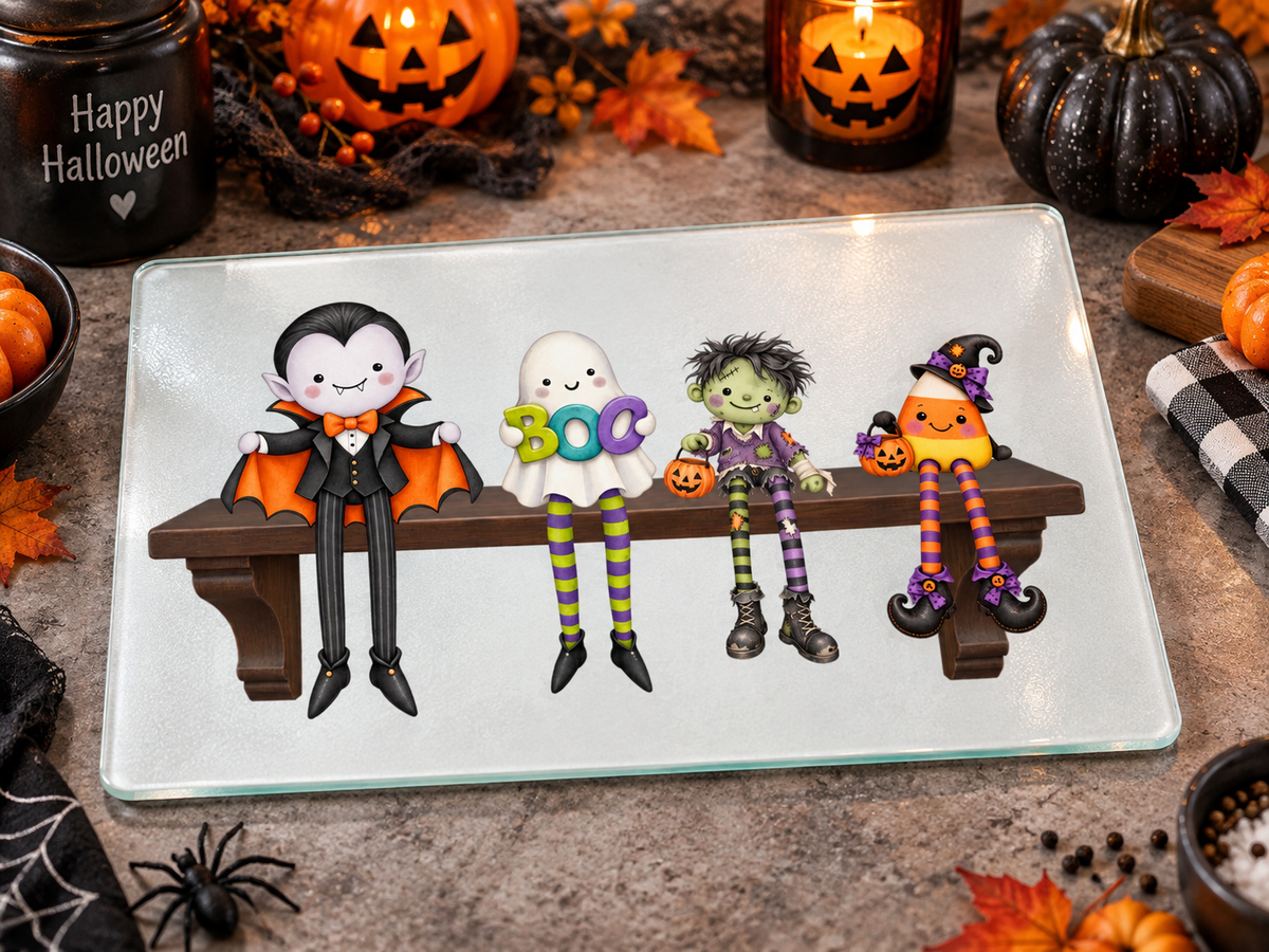 Halloween Shelf Sitter PNG Bundle | 13 Cute Characters + 6 Wooden Shelves | Watercolour Halloween Digital Download