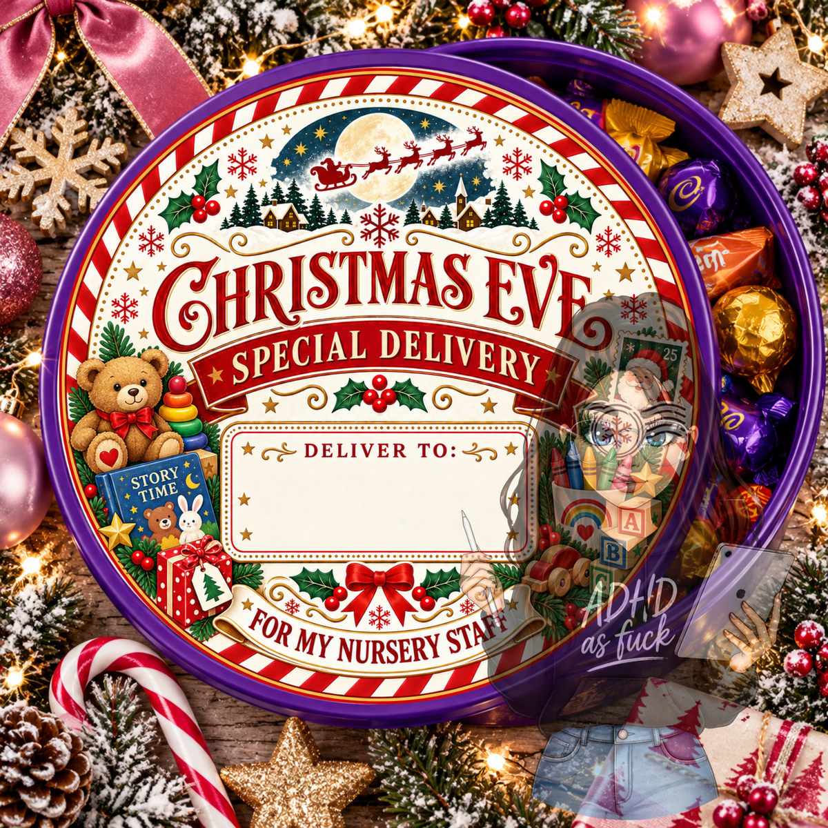 School Staff Christmas Chocolate Tub Lid Designs | Set of 10 PNGs | Teacher Christmas Gift Labels | Digital Download