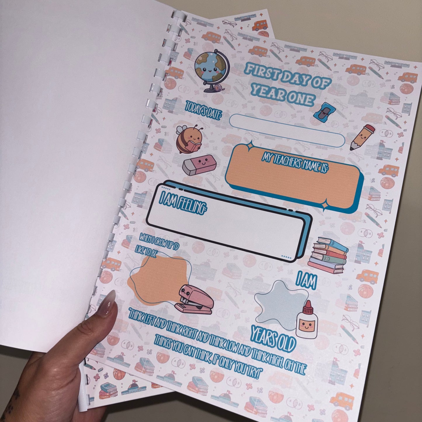 Personalised School Journey Memory Book | Pink or Blue School Years Keepsake | First Day Photos, Memories & Milestones