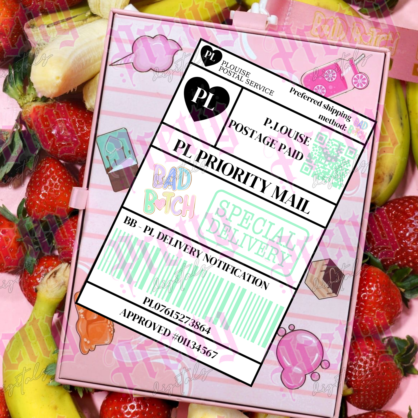 P.Louise Inspired Postage Labels Digital Download | Pink Postal Stickers PNG | Beauty Mail Packaging Labels | Printable Parcel Labels