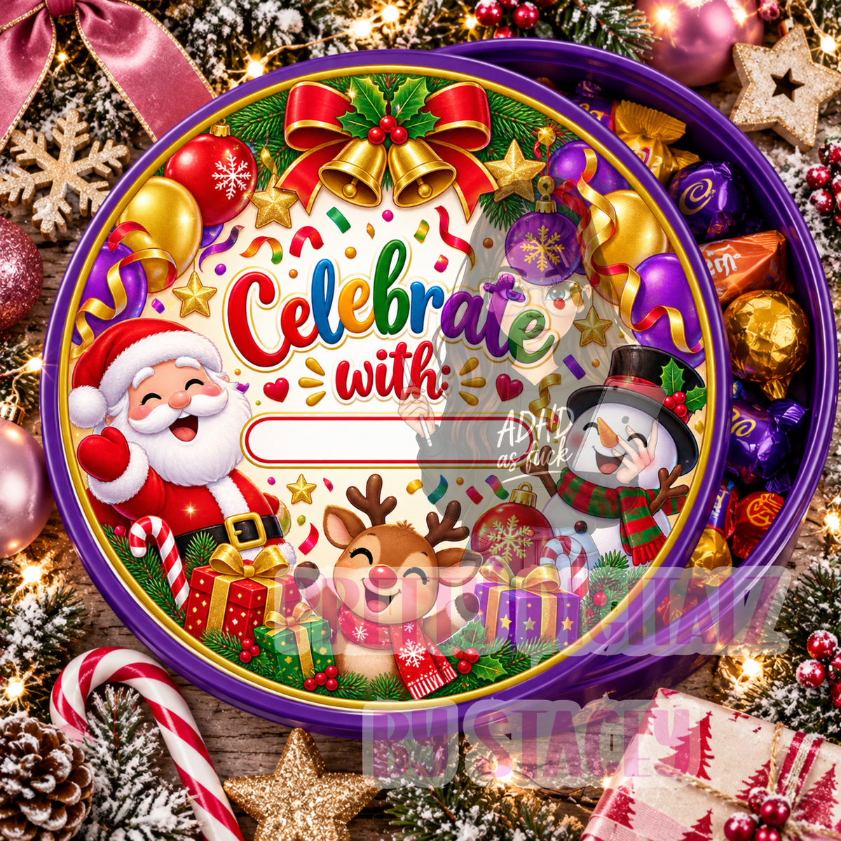 Christmas Chocolate Tub Lid Stickers Bundle | Set of 10 Personalised-Ready PNG Designs | 21cm Digital Download | plus Free mock ups