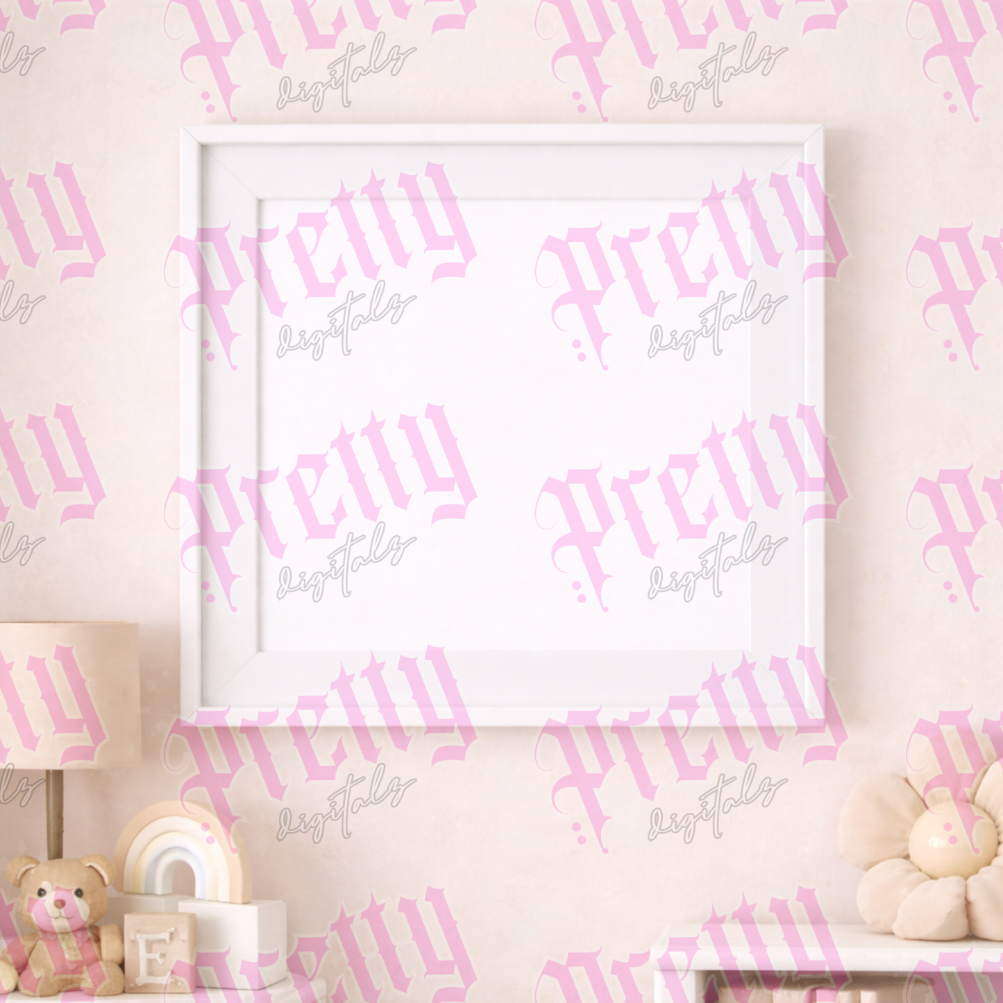 Neutral Nursery Mockup Bundle – Cushion, T-Shirt, Mug & Frame Styled Product Display Set