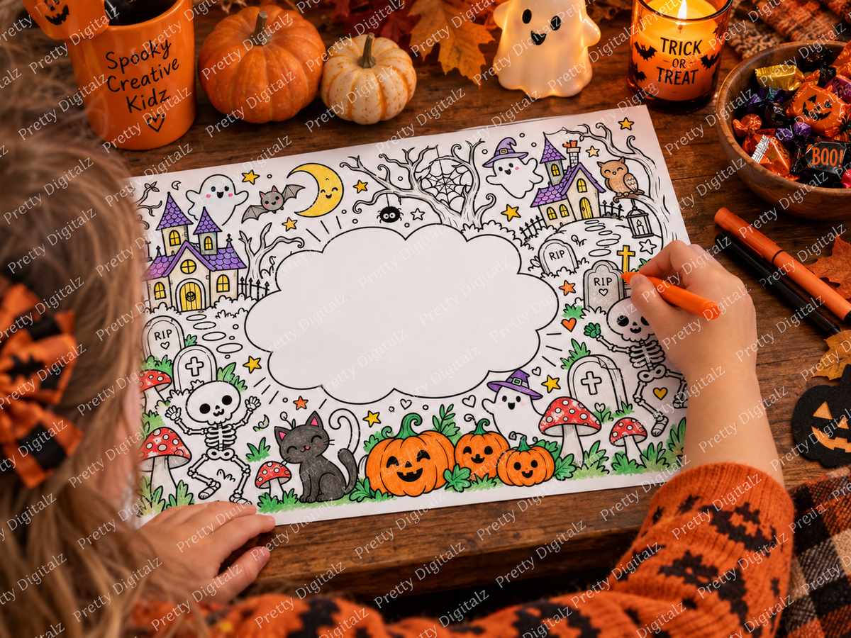 Personalised Halloween Colouring Mats | 10 A4 Halloween Activity Sheets | Add Any Name | Printable Digital Download
