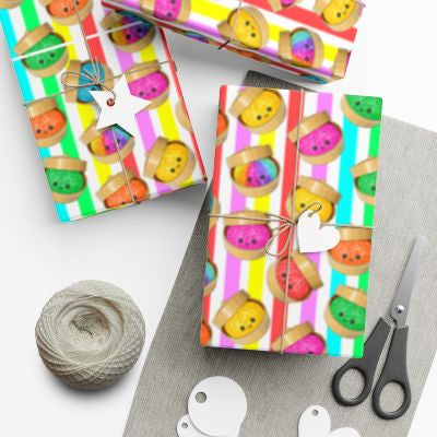 A3 Kawaii Dumpling Wrapping Paper Sheets | Cute Pastel Gift Wrap | Funny Food Gift Wrap | Colourful Aesthetic Wrapping Paper | Choice of 4 Designs