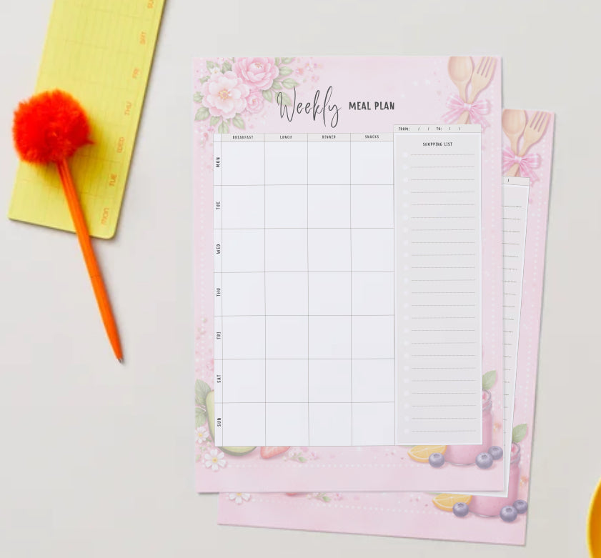 Pink Meal Planner Printable | Weekly & Monthly Meal Planning, Grocery Lists & Self-Care Planner pdf