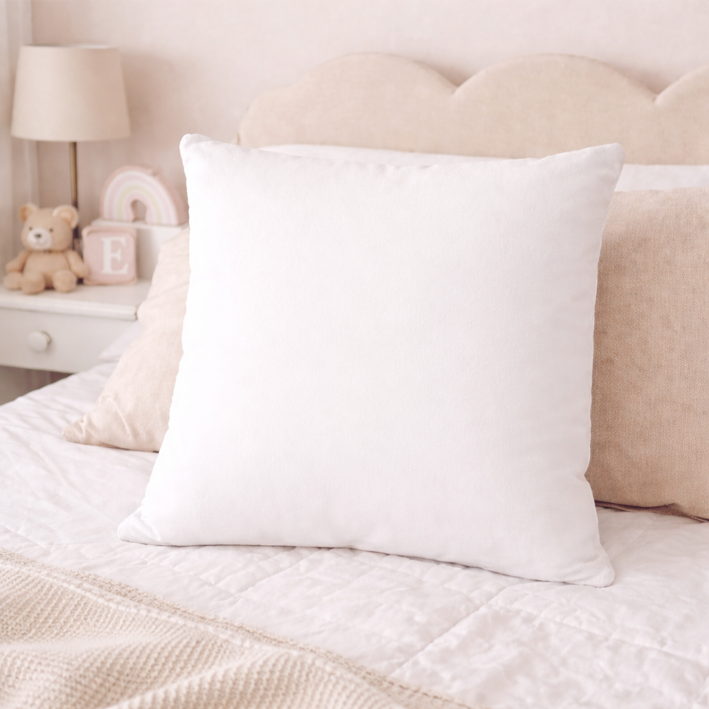 Neutral Nursery Mockup Bundle – Cushion, T-Shirt, Mug & Frame Styled Product Display Set
