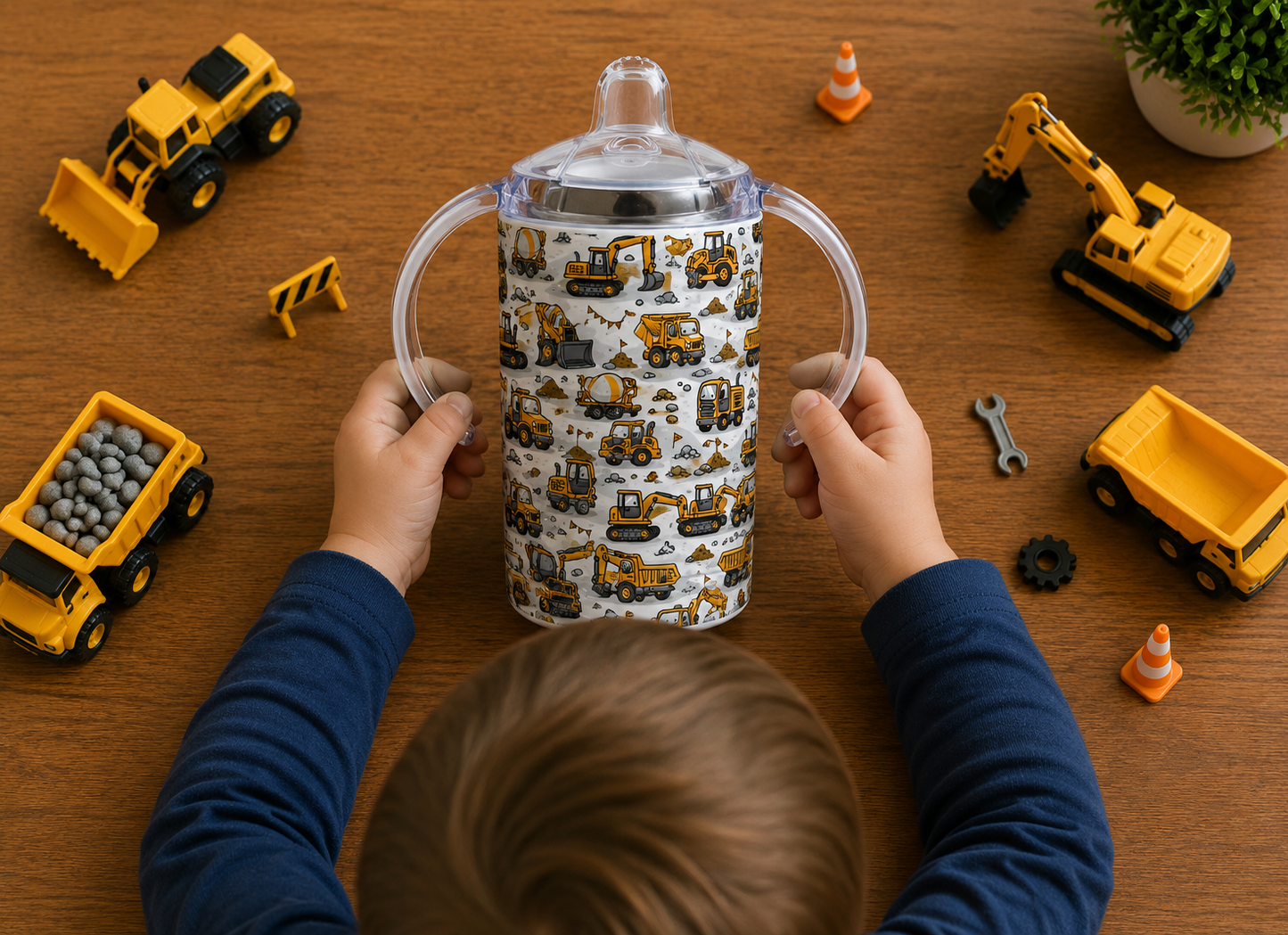 Construction Vehicle Digital Download Bundle | 4 Kids Placemat PNGs + 4 Toddler Sippy Cup Wraps | Sippy Wraps Double as Seamless Patterns | Digger Sublimation Set