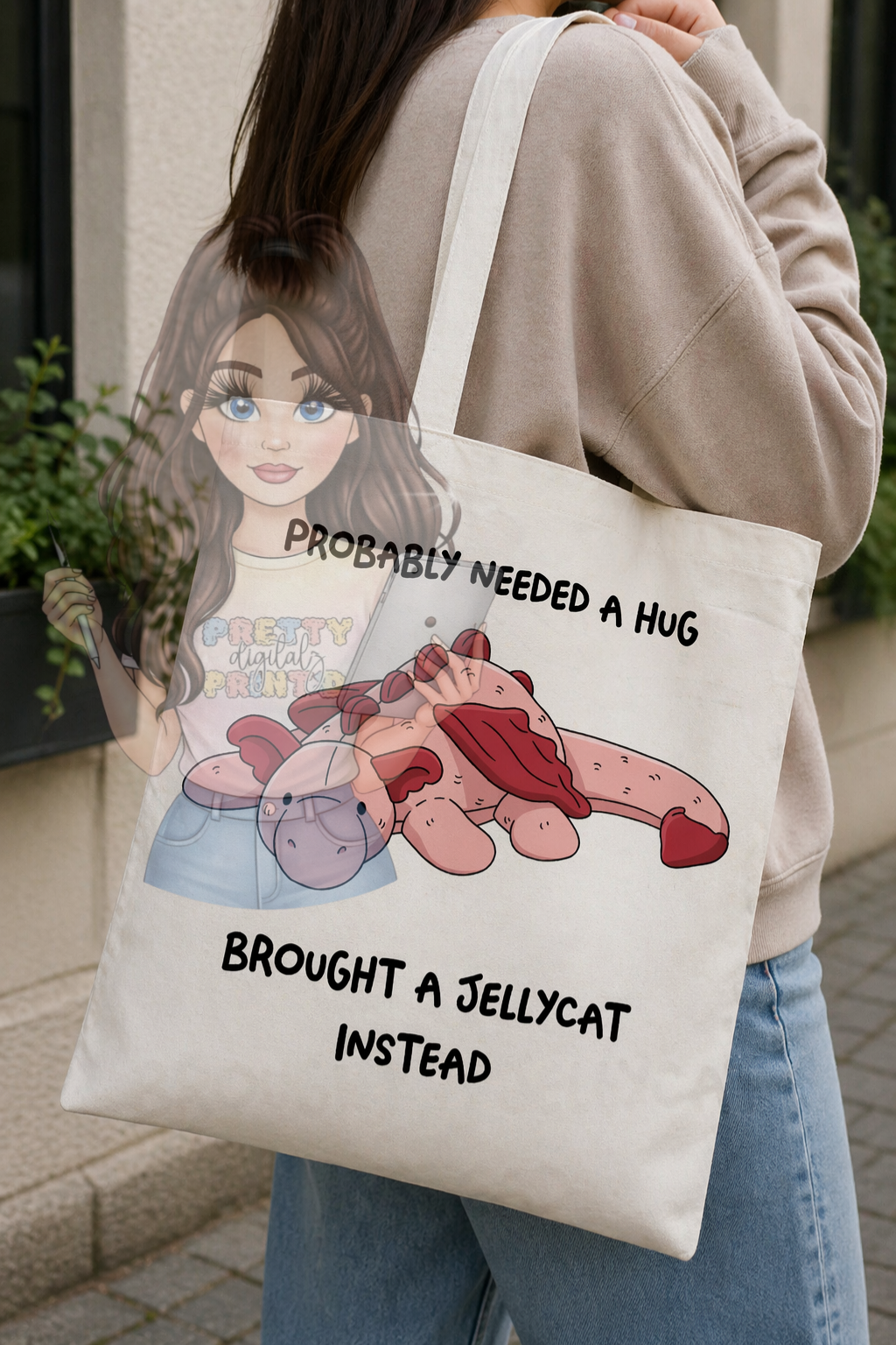 Jelly Teddy Inspired Tote Bag | Cute Mum Tote | Funny “Probably Needed a Hug” Bag | Aesthetic Cotton Shopper | Gift for Mum | Cute Plush Style Bag