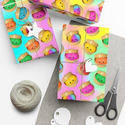 A3 Kawaii Dumpling Wrapping Paper Sheets | Cute Pastel Gift Wrap | Funny Food Gift Wrap | Colourful Aesthetic Wrapping Paper | Choice of 4 Designs