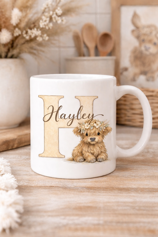 Highland Cow Alphabet A–Z Digital Download | Neutral Nursery Letter Prints | Vintage Farmhouse Baby Name Wall Art | Printable Initial Set