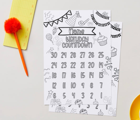Editable Birthday Countdown Sheet Canva Template | Kids Birthday Countdown Printable | Personalised Name Countdown | 30 Day Birthday Tracker PDF